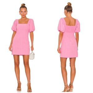 Sndys Everyday x Revolve TUSCANY bubblegum pink cotton mini dress puff sleeves